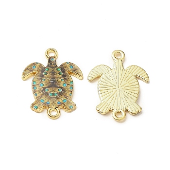 Printed Alloy Connector Charms, Sea Turtle Links, Cadmium Free & Nickel Free & Lead Free, Golden, Turquoise, 23.3~23.4x17.8~18x1.6mm, Hole: 1.7~1.8mm