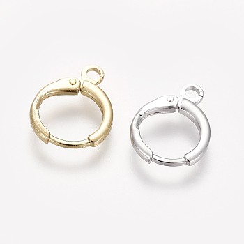 Brass Huggie Hoop Earring Findings, with Horizontal Loops, Long-Lasting Plated, Lead Free & Nickel Free, Mixed Color, 14.7x11.7x2mm, Hole: 1.8mm