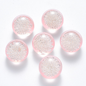 Transparent Acrylic Cabochons, Flat Back, with Iron Wire inside, Round, Silver Color Plated, Pearl Pink, 20x17.5mm, bottom: 12mm