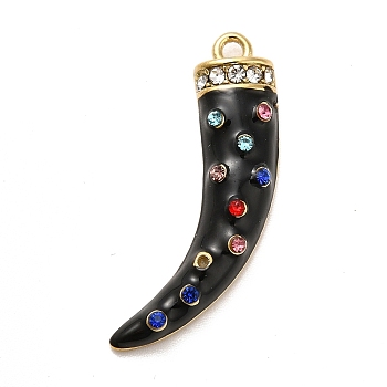 Ion Plating(IP) 304 Stainless Steel Rhinestone Pendants, with Enamel, Golden, Scabbard, Black, 27x16x4mm, Hole: 1.6mm