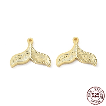 925 Sterling Silver Charms, Fishtail with Polka Dot Charm, Textured, Real 18K Gold Plated, 10x13x1.2mm, Hole: 0.9mm