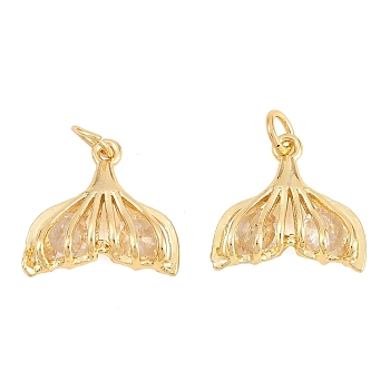 Brass Clear Cubic Zirconia Pendants, Fishtail Charms, Cadmium Free & Lead Free, Rack Plating, Long-Lasting Plated, Real 18K Gold Plated, 15x16x5mm, Hole: 3.5mm