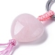 Coeur de quartz rose naturel avec porte-clés pompon de pierres précieuses mélangées(KEYC-P012-03P-04)-2
