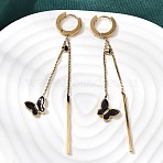 304 Stainless Steel Enamel Butterfly Tassel Hoop Earrings, Ion Plating(IP), Real 18K Gold Plated, 76mm(EJEW-G453-10G)