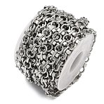304 Stainless Steel Flat Round Link Chains, Unwelded, with Spool, Stainless Steel Color, 7.5x7.5x4mm(CHS-Z008-01P)