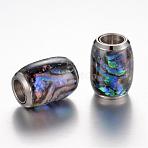 304 Stainless Steel Enamel Magnetic Clasps with Glue-in Ends, with Shell, Barrel, Royal Blue, 16x13~14mm, Hole: 6mm(STAS-P096-02)