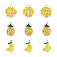Alloy Pendants, with Epoxy Resin, Banana/Pineapple/Orange, Golden, Gold, 27.5x16.5x1.5mm, Hole: 2mm, 3 Shapes,10pcs/Shape, 30pcs/box(RESI-CA0001-09)