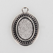 Vintage Tibetan Style Alloy Pendant Cabochon Bezel Settings, Cadmium Free & Lead Free, Antique Silver, Oval Tray: 13x18mm, 31x22x2mm, Hole: 3mm(X-TIBEP-O006-32AS)
