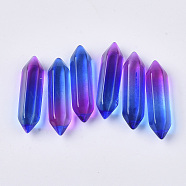 Two Tone Glass Double Terminated Point Beads, No Hole/Undrilled, Bullet, Colorful, 30~32x8~9x8mm(GLAA-S167-12C)