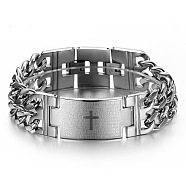 Titanium Steel Rectangle with Holy Writ Link Bracelet for Men Women, Stainless Steel Color, 8-1/4 inch~8-5/8x9-1/4 inch(22x23.5cm)(RELI-PW0001-042P)