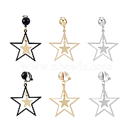 3 Pairs 3 Colors Brass Clip-on Earrings, Iron Star Drop Earrings for Women, Mixed Color, 55.5x38mm, 1 pair/color(EJEW-FI0002-71)