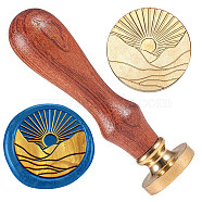 Wax Seal Stamp Set, Golden Tone Brass Sealing Wax Stamp Head, with Wood Handle, for Envelopes Invitations, Mountain, 83x22mm, Stamps: 25x14.5mm(AJEW-WH0208-883)