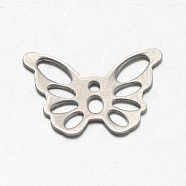 Butterfly 304 Stainless Steel Charms, Stainless Steel Color, 10.5x15x0.6mm, Hole: 1mm(STAS-F094-14P)