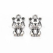 Tibetan Style Alloy Pendants, Cadmium Free & Lead Free, Tiger, Antique Silver, 17.5x10x5mm, Hole: 1.8mm(TIBEP-N010-021AS-RS)