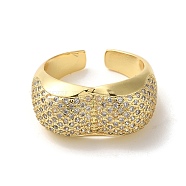 Brass Pave Cubic Zirconia  Open Cuff Rings for Women, Real 18K Gold Plated, US Size 7(17.3mm)(RJEW-M169-05G)