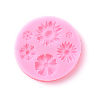 Food Grade Silicone Molds, Fondant Molds, For DIY Cake Decoration, Chocolate, Candy, UV Resin & Epoxy Resin Jewelry Making, Flat Round with Flower, Pink, 75x11mm(DIY-E011-05)