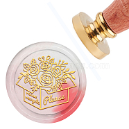 Brass Wax Seal Stamp with Handle, for DIY Scrapbooking, Rose Pattern, 3.5x1.18 inch(8.9x3cm)(AJEW-WH0184-0052)