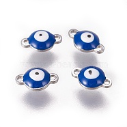 304 Stainless Steel Enamel Links connectors, Flat Round with Evil Eye, Stainless Steel Color, Marine Blue, 9.5x6x3.5mm, Hole: 1.2mm(STAS-F206-02P-A04)
