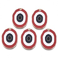 Alloy Enamel Pendants, Cadmium Free & Lead Free, Light Gold, Oval, Rosy Brown, 31x23x1.5mm, Hole: 1.2mm(ENAM-N054-59C-RS)