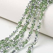 Electroplate Transparent Glass Beads Strands, Half Silver Plated, Faceted, Rondelle, Dark Sea Green, 3x2mm, Hole: 0.8mm, about 150~155pcs/strand, 15~16 inch(38~40cm)(EGLA-A034-T2mm-M06)