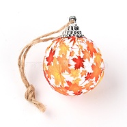 Foam Ball, with Plastic and Cloth Findings, Christmas Tree Decorations, with Hemp Rope, Round, Leaf Pattern, 133mm(HJEW-WH0011-73C)