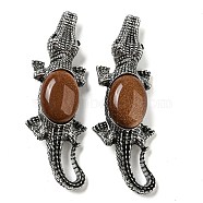Dual-use Items Alloy Crocodile Brooch, with Synthetic Goldstone, Antique Silver, 67.5x24x10mm, hole: 4x3.5mm(JEWB-C026-01I-AS)