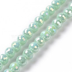 Electroplate Opaque Solid Color Glass Beads Strands, AB Color Plated, Faceted, Round, Medium Aquamarine, 5~6mm, Hole: 1~1.2mm, about 95pcs/strand, 20.87''(53cm)(X-GLAA-E036-10D)