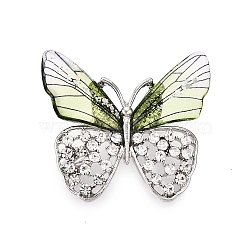 Alloy Crystal Rhinestone Butterfly Brooch Pins with Glitter Epoxy Resin for Clothes Backpack, Platinum, Yellow Green, 34x35~37.5x10mm(JEWB-T005-06)