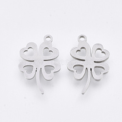 201 Stainless Steel Pendants, Laser Cut Pendants, Four Leaf Clover, Stainless Steel Color, 19x12x1mm, Hole: 1.4mm(STAS-T044-106P)