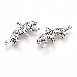 Tibetan Style Alloy Pendants, Cadmium Free & Nickel Free & Lead Free, Tiger, Antique Silver, 11x22x2.5mm, Hole: 1.5mm, about 1020pcs/1000g(TIBEP-T002-09AS-NR)
