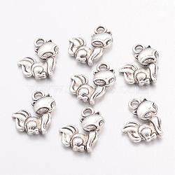 Tibetan Style Alloy Fox Charms, Lead Free & Cadmium Free, Antique Silver, 15x12x2.5mm, Hole: 2mm(PALLOY-ZN60070-AS-RS)