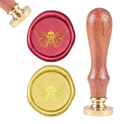 CRASPIRE Brass Wax Seal Stamp, with Natural Rosewood Handle, for DIY Scrapbooking, Butterfly Pattern, Stamp: 25mm, Handle: 83x22mm, Head: 7.5mm(AJEW-CP0002-22-45)