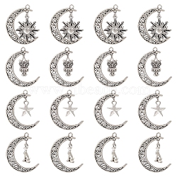 20Pcs 4 Style Tibetan Style Alloy Pendants, Hollow Moon Charms, Mixed Shapes, Hollow Moon: 41x30x2mm, Hole: 3mm, 5pcs/style(FIND-TA0003-36)