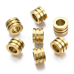 316 Surgical Stainless Steel European Beads, Large Hole Beads, Grooved Beads, Column, Real 14K Gold Plated, 12x8mm, Hole: 7mm(STAS-N097-061LG)