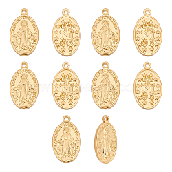 10Pcs Brass Pendants, Long-Lasting Plated, Oval with Virgin Mary, Real 18K Gold Plated, 20.5x11.5x2mm, Hole: 1.4mm(KK-UN0001-38)