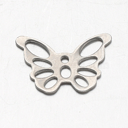 Tarnish Resistant Butterfly 304 Stainless Steel Charms, Stainless Steel Color, 10.5x15x0.6mm, Hole: 1mm(STAS-F094-14P)