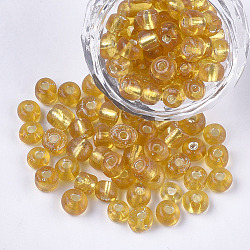 Glass Seed Beads, Silver Lined, Round, Goldenrod, 5~6x3~5mm, Hole: 1.2~2mm, about 2500pcs/bag(SEED-Q025-5mm-C12)