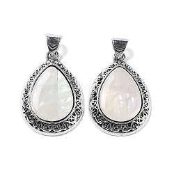 Natural Paua Shell Teardrop Pendants, Antique Silver Tone Alloy Drop Charms, Seashell Color, 39.5x27x6.5mm, Hole: 6x7.4mm(FIND-A036-02AS-01)