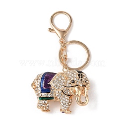 Elephant Zinc Alloy Enamel with Rhinestone Pendant Keychain, Purple, 10.55cm(KEYC-G061-01A)