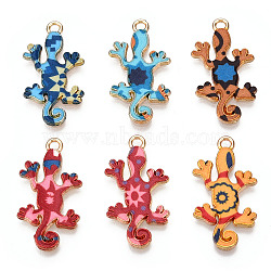 Alloy Enamel Pendants, Light Gold, Gecko Charm, Mixed Color, 27x14.5x1.5mm, Hole: 1.6mm(ENAM-N056-180)