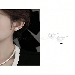 Elegant Vintage Style 999 Silver Faux Pearl Stud Earrings for Women, Round(ES4450-2)