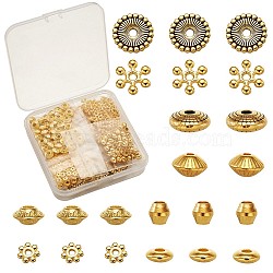 Alloy & Brass Spacer Beads, Flat Round & Bicone & Rondelle & Flower, Mixed Color, 320pcs/box(PALLOY-TA0001-50)
