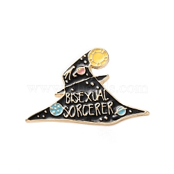 Gothic Witch Hat Zinc Alloy Black Enamel Pin Brooches, Halloween Badge, Golden, 23x34mm(JEWB-D070-02G-03)