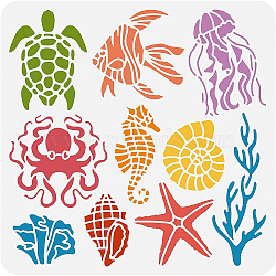 PET Hollow Out Drawing Painting Stencils, for DIY Scrapbook, Photo Album, Sea Animals, 30x30cm(DIY-WH0391-0131)