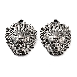 201 Stainless Steel Pendants, Lion Head Charm, Antique Silver, 26x20.5x5mm, Hole: 2.5mm(STAS-Z057-11AS)