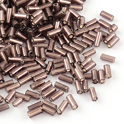 Glass Bugle Beads, Silver Lined, Rosy Brown, 4~4.5x2mm, Hole: 1mm, about 450g/bag, 14000pcs/bag(SEED-R011-56)