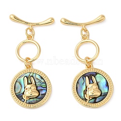 Brass Toggle Clasps with Paua Shell, Rabbit, Real 18K Gold Plated, 41mm, Ring: 13x10x2mm, Hole: 1.5mm, Bar: 19x7x2.5mm, Hole: 1.5mm, pendant: 19x17x3mm, Hole: 0.7mm(KK-N254-73G)