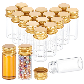 20Pcs Glass Bead Containers, with Aluminum Cap, Gold, 5.15x2.2cm, Capacity: 10ml(0.34fl. oz)