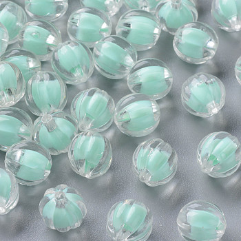 Transparent Acrylic Beads, Bead in Bead, Pumpkin, Aquamarine, 11x11.5mm, Hole: 2mm, about 610pcs/500g