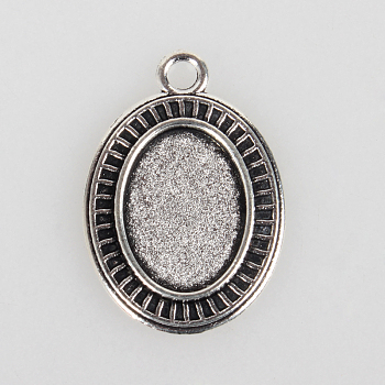 Vintage Tibetan Style Alloy Pendant Cabochon Bezel Settings, Cadmium Free & Lead Free, Antique Silver, Oval Tray: 13x18mm, 31x22x2mm, Hole: 3mm